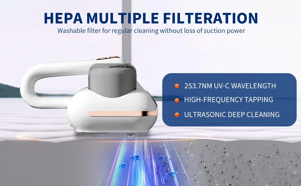 Cordless Handheld Mattress Vacuum Cleaner – 16Kpa Powerful Suction with UV-C Light & Ultrasonic for Sofa & Sheet Cleaning
