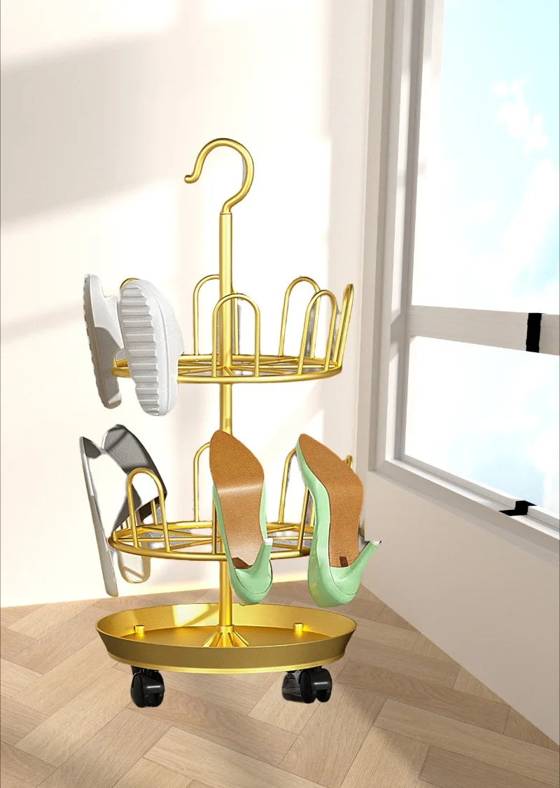 Drying Shoe Rack with Drain Plate – Floor-to-Ceiling Rotating Shoe & Slipper Hanger, Balcony Storage Shelf Organizer