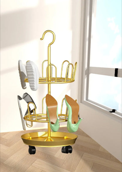Drying Shoe Rack with Drain Plate – Floor-to-Ceiling Rotating Shoe & Slipper Hanger, Balcony Storage Shelf Organizer