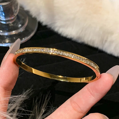 Titanium Steel Stainless Steel Zircon Inlaid Gold Plated Bracelet – Classic & Simple Style for Women's Daily Wear