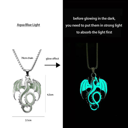 Hip-Hop Rock Dragon Necklace – Stainless Steel Chain with Luminous Alloy Pendant, Glow-in-the-Dark Night Dance Jewelry