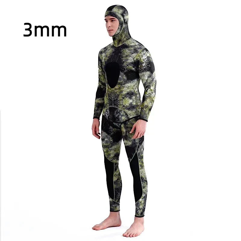 2024 Neoprene Scuba Diving Wetsuit – 1.5/3MM Winter Warm Hooded Suit with Front Zipper for Men, Surfing, Snorkeling & Spearfishing