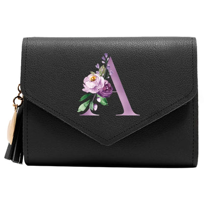 Women's RFID Leather Wallet - Compact Luxury Mini Purse With ID Window, Purple Letter Pattern & Card Holder Design