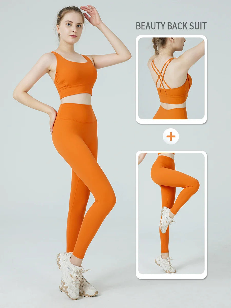 2-Piece Women’s Yoga Tracksuit – Pilates Fitness Set with Push-Up Sports Bra & Leggings for Gym Workout