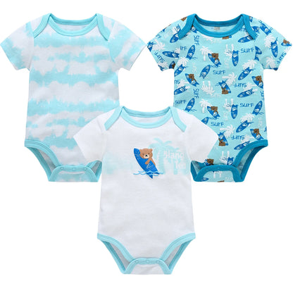 3/6PCS Baby Cotton Bodysuits – Short Sleeve Onesies for Newborns & Toddlers 0-12 Months, Boys & Girls