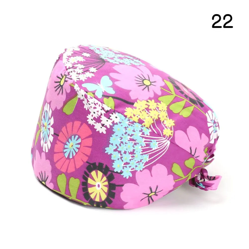 Adjustable Surgical Scrub Cap with Buttons – Ponytail Bouffant Nursing Turban Hat for Women & Men