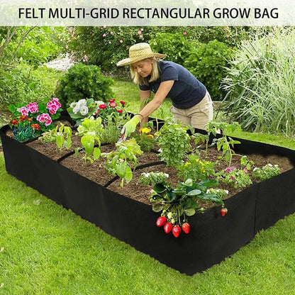 Garden Planting Bag - Multi-Gird Felt Rectangle Nursery Pot for Vegetables, Tomatoes, Potatoes - Planting Container
