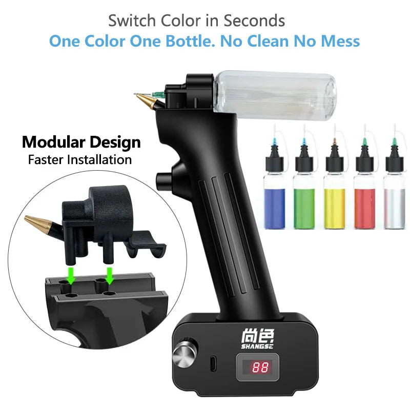 SHANGSE Airbrush Kit – 8pcs 50ml Paint Bottles & No-Clean Disposable Nozzles (0.2mm/0.3mm/0.5mm)