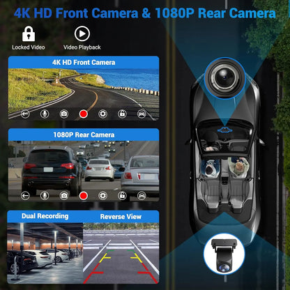 11.26-Inch 4K Dash Cam – Wireless CarPlay & Android Auto, Dual Lens DVR, Bluetooth Audio, GPS Navigation Video Recorder