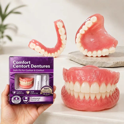 Adult Full Denture Set - Soft Silicone Upper & Lower Cosmetic Teeth for Natural-Looking Smile