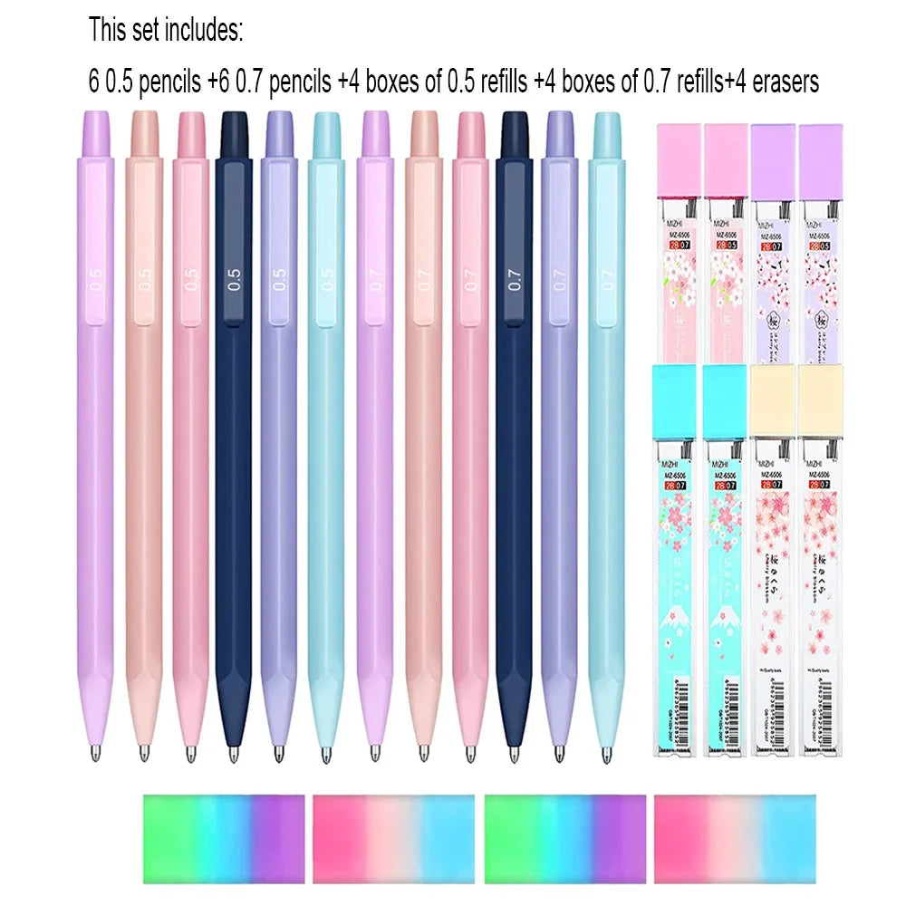 Cute Pastel Mechanical Pencil Set - 0.5mm & 0.7mm Writing, Drawing & Sketching Pencils