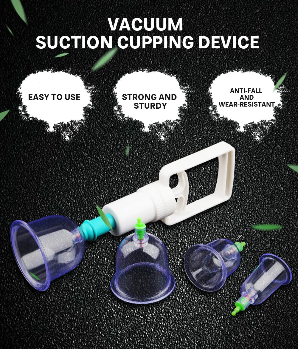 6PCS Vacuum Cupping Set with Pumping Gun – Suction Cups for Back Massage, Body Detox & Anti-Cellulite Therapy