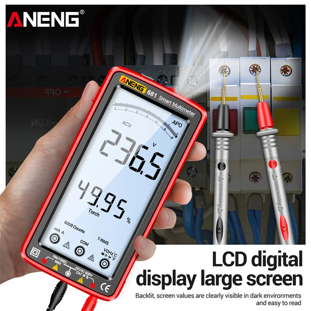 ANENG 681 Rechargeable Digital Multimeter — Professional Non-Contact AC/DC Voltage & Current Tester with LCD Screen
