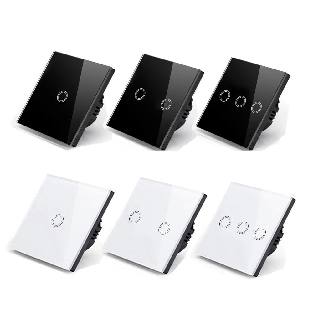 AXUS EU Touch Switch | AC100-240V LED Backlight Panel, Tempered Glass Wall Light Sensor Switch, 1/2/3 Gang