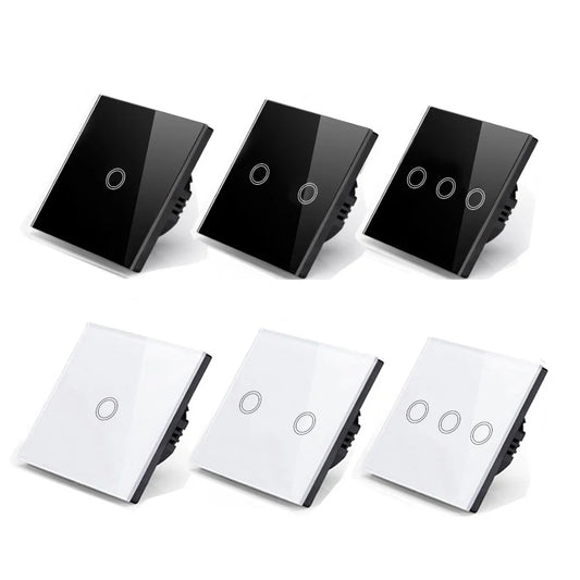 AXUS EU Touch Switch | AC100-240V LED Backlight Panel, Tempered Glass Wall Light Sensor Switch, 1/2/3 Gang