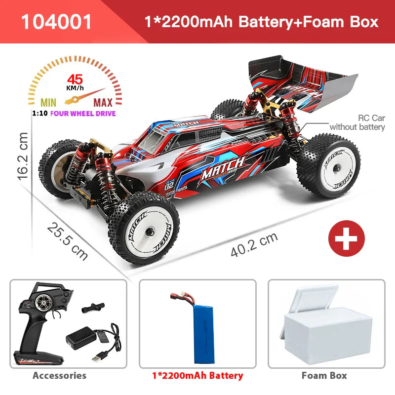 Wltoys 104001 RTR 1/10 4WD RC Car – 2.4G High-Speed Remote Control Drift & Off-Road Climbing Metal Vehicle, 45km/h