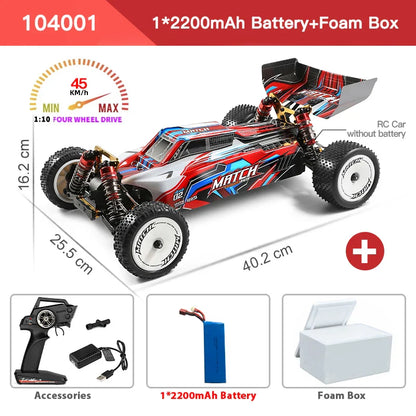 Wltoys 104001 RTR 1/10 4WD RC Car – 2.4G High-Speed Remote Control Drift & Off-Road Climbing Metal Vehicle, 45km/h