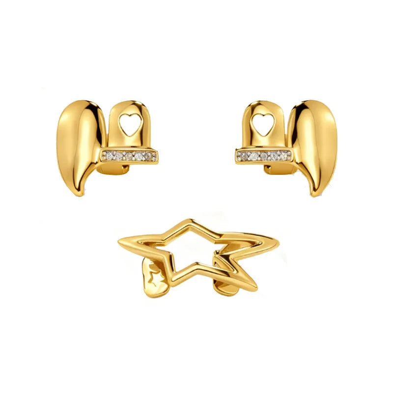Y2K Cyber Punk Tooth Caps - Glossy Geometric Star Pentagram Grillz Jewelry for Men & Women