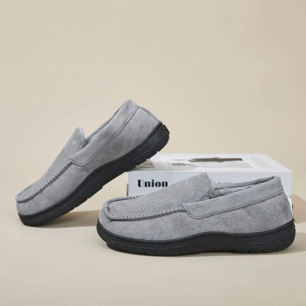 Men's Fleece-Lined Moccasin Slippers - Warm Closed-Back Non-Slip Indoor & Outdoor Winter Shoes