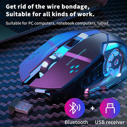 Rechargeable Wireless Gaming Mouse - Silent Bluetooth Mouse with USB, Mechanical E-Sports Backlight for PC Gamers