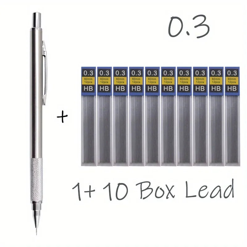 All-Metal Mechanical Pencil Set – 0.3–2.0mm Retractable Lead Pencils for Writing, Drawing & Sketching