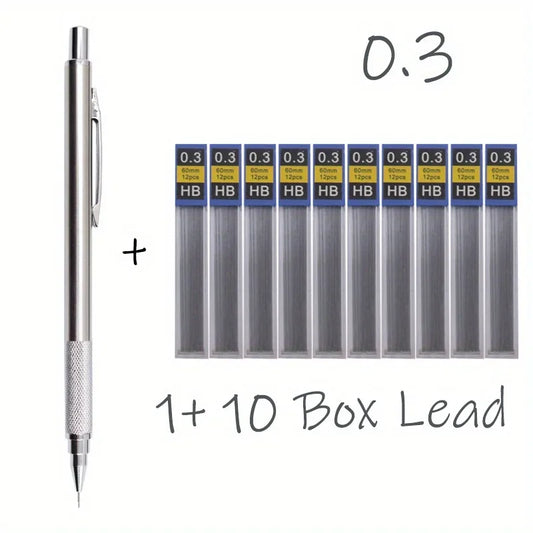 All-Metal Mechanical Pencil Set – 0.3–2.0mm Retractable Lead Pencils for Writing, Drawing & Sketching