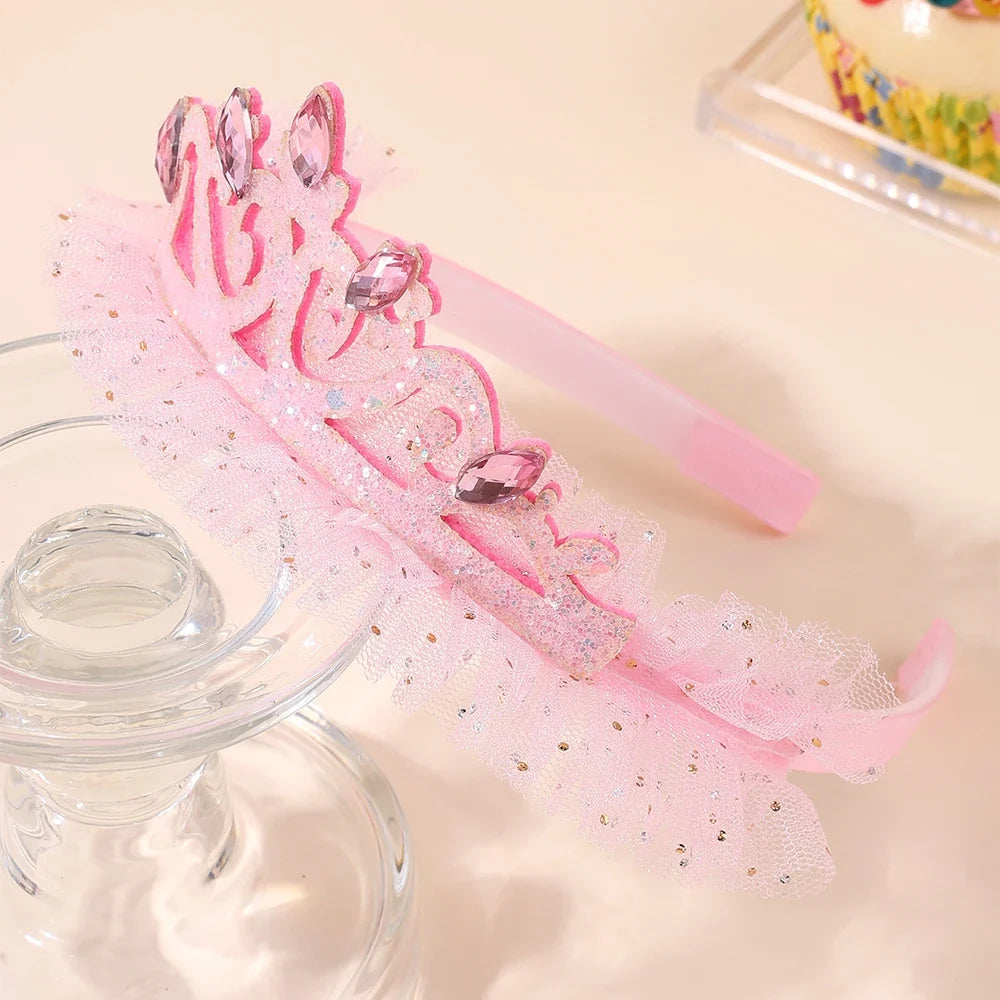 Girls Glitter Princess Tiara Headband - Lace Tulle Rhinestone Crown for Birthday Parties