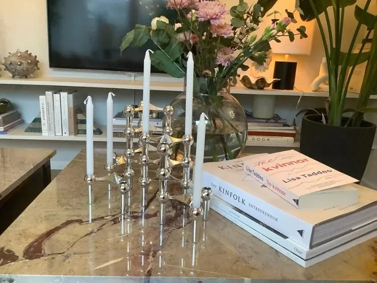 Metal Molecular Structure Candle Holder – Nordic Silver Candelabra Centerpiece for Living Room Decor & Gift