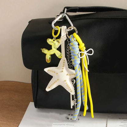 Funny Elegant Starfish Tassel Keychain – Alloy Leopard Print Leather Tulip Cartoon Frog Beaded Bag Pendant Charm for Party & Gifts