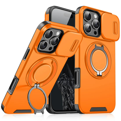 Luxury Rugged Armor Magnetic Case – Heavy Duty PC Cover with Slide Camera Protection for iPhone 16, 15, 14, 13, 12, 11 Pro Max Plus