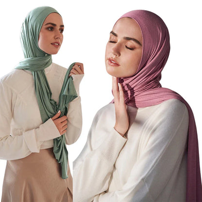 Women's Modal Cotton Jersey Hijab - Soft Solid Color Muslim Headscarf for Ramadan & Everyday Wear