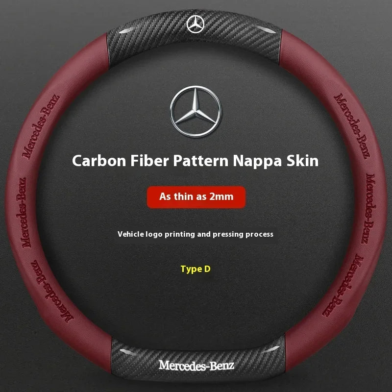 Mercedes-Benz Carbon Fiber Leather Steering Wheel Cover — Anti-Slip Fit for A/B/C/E/S/V/R-Class, C43, CLA, GLA, GLB, GLC, GLK, SLK, SL, Vito
