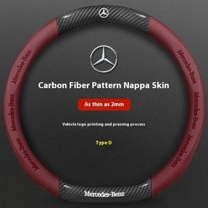 Mercedes-Benz Carbon Fiber Leather Steering Wheel Cover — Anti-Slip Fit for A/B/C/E/S/V/R-Class, C43, CLA, GLA, GLB, GLC, GLK, SLK, SL, Vito