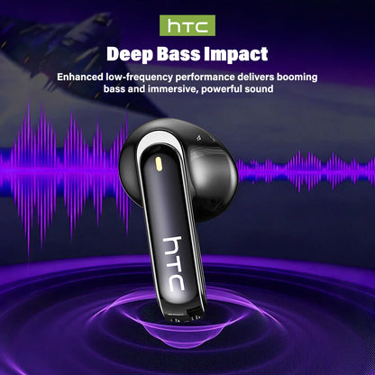 HTC NE70 Wireless Bluetooth Earbuds with AI Translator HD LCD Display Microphone 30H Battery Life Noise Reduction In-Ear Headphones