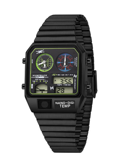 HUMPBUCK Men’s Digital Watch – Multifunctional Classic Wristwatch with Temperature, Stopwatch, Dual Time & Calendar