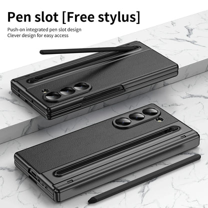 Slim Leather Case with Touch Pen for Samsung Galaxy Z Fold 6/5/W25/4/3 – Plated Hinge & Full Screen Protector Cover