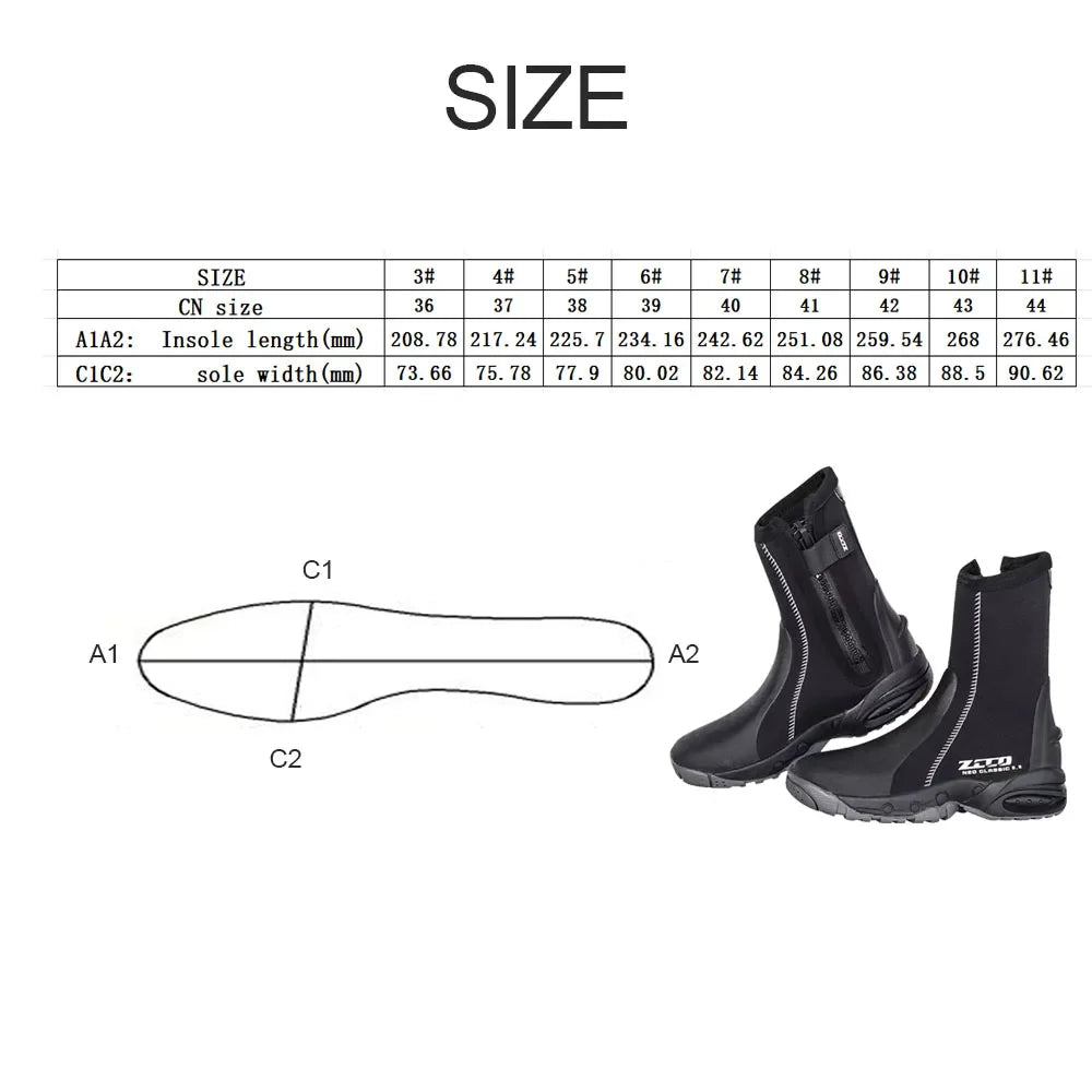 5mm Neoprene Dive Boots with Side Zipper — Unisex Snorkeling & Scuba Diving Shoes for Water Sports