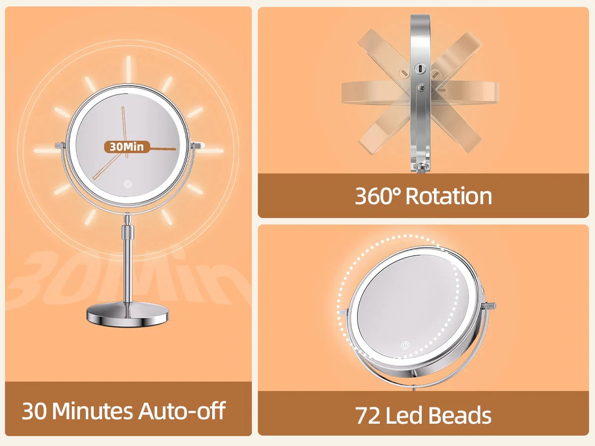 8-Inch Makeup Mirror with Light – 10X Magnification, 3 Color LED, Adjustable Brightness & Height Standing Cosmetic Mirror