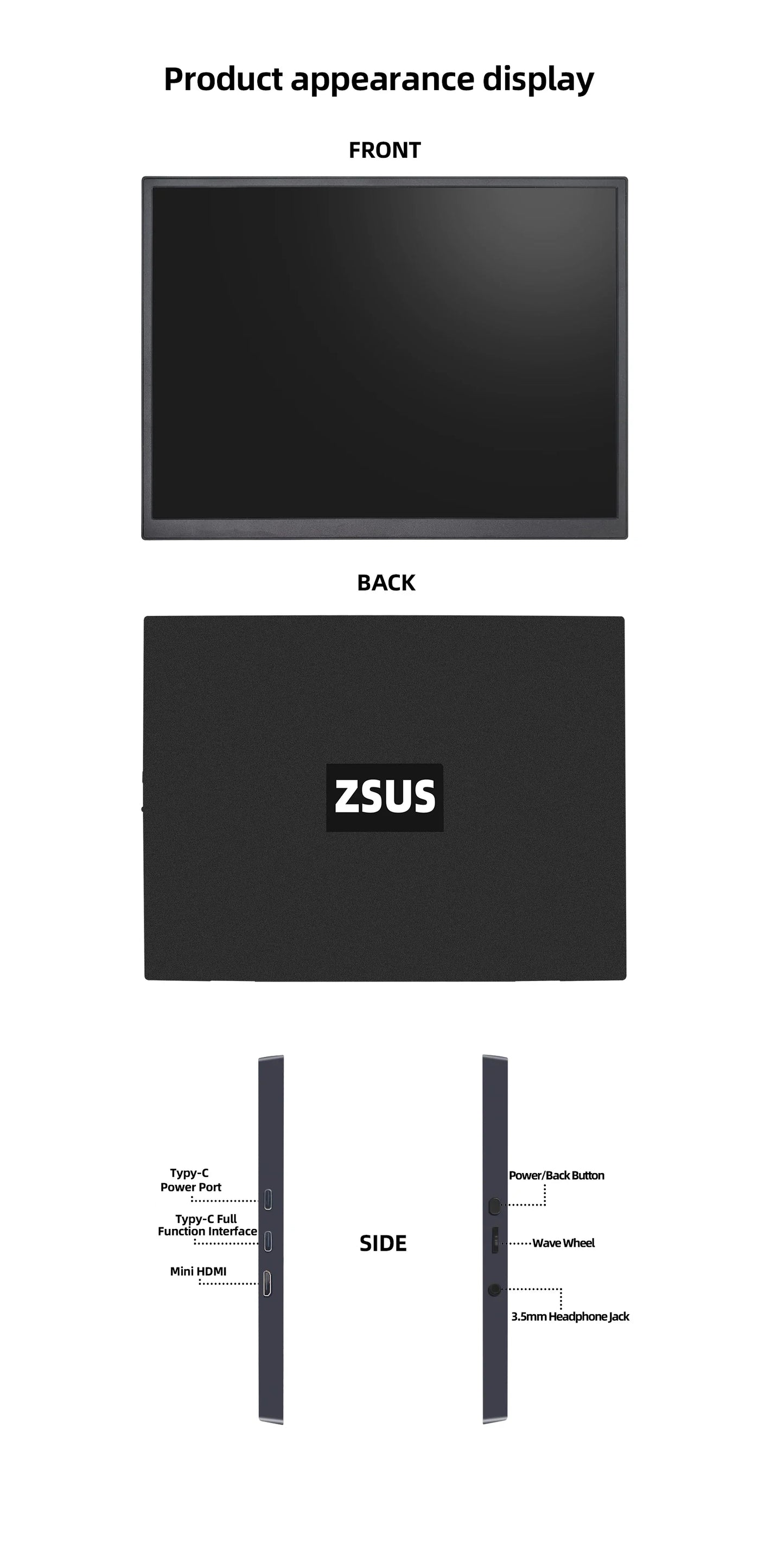 ZSUS 10.5-Inch Portable Monitor — 1280P, 100% sRGB, 15:10, Low Blue Light, Compatible with Xbox, PS4/5, Switch, Phone & PC/Laptop Extension