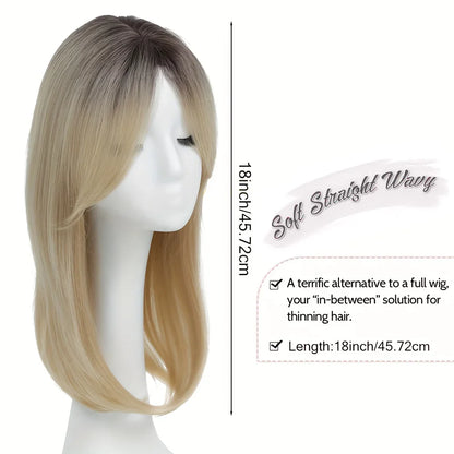 Synthetic Hair Topper with Bangs – Clip-in Hair Extensions for Women, Increase Volume, Cover White Hair & Hairline