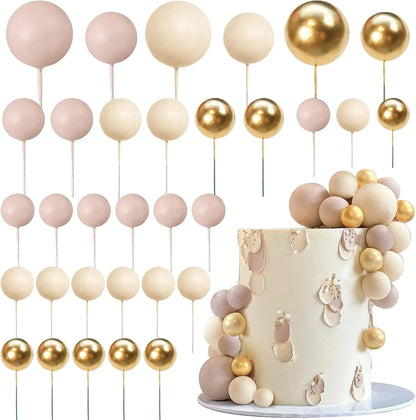 Apricot Gold Light Brown Ball Cake Topper - Bear Theme Cupcake Insert for Birthday Party Favors and Wedding Decor