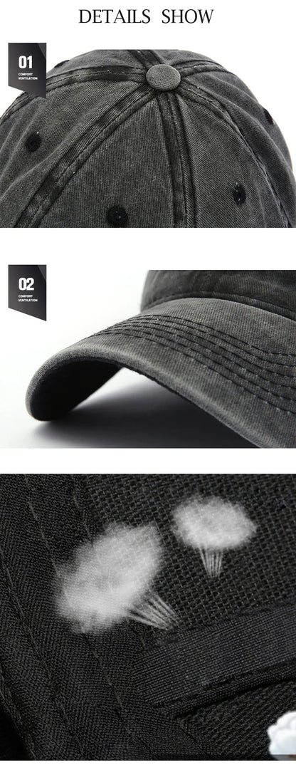 Baseball Snapback Cap – Pure Color Cowboy Hat, Water-Washed Hip Hop Fitted Cap for Men & Women, Spring & Autumn