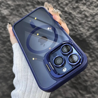 Luxury Magnetic Shockproof Phone Case - MagSafe Compatible iPhone Cover with Stand & Glass Lens Protection for iPhone 17 16 15 14 13 12 11 Pro Max
