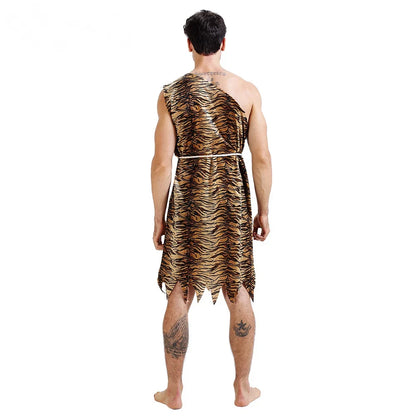Unisex Caveman Costume - Tiger Print Prehistoric Halloween Party Cosplay Outfit