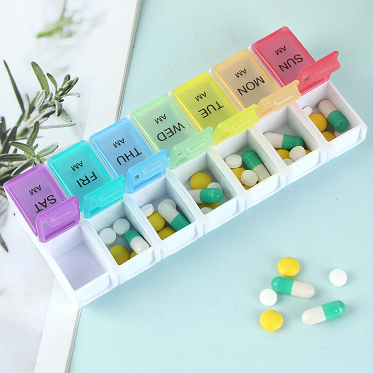 7/14/28-Day Pill Organizer – Weekly & Monthly Medicine Box with Tablet Storage, Splitter & Container Case