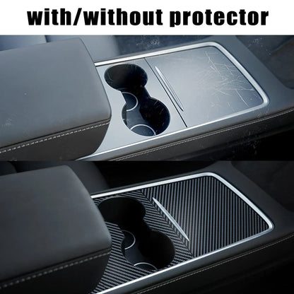 Tesla Model 3/Y 2021-2023 Center Console Panel Sticker – Wood Grain & Carbon Fiber Car Interior Cover