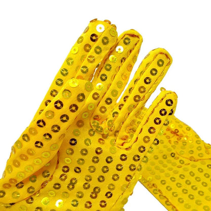 Internet Celebrity Sequined Gloves — Short Fashion Stage Performance Mittens in Black, Silver, Red, Yellow & Blue