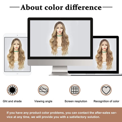 26-Inch Synthetic Ombre Blonde Wavy Wig for Women — Long Middle Part Curly, Heat-Resistant Natural-Look Hair
