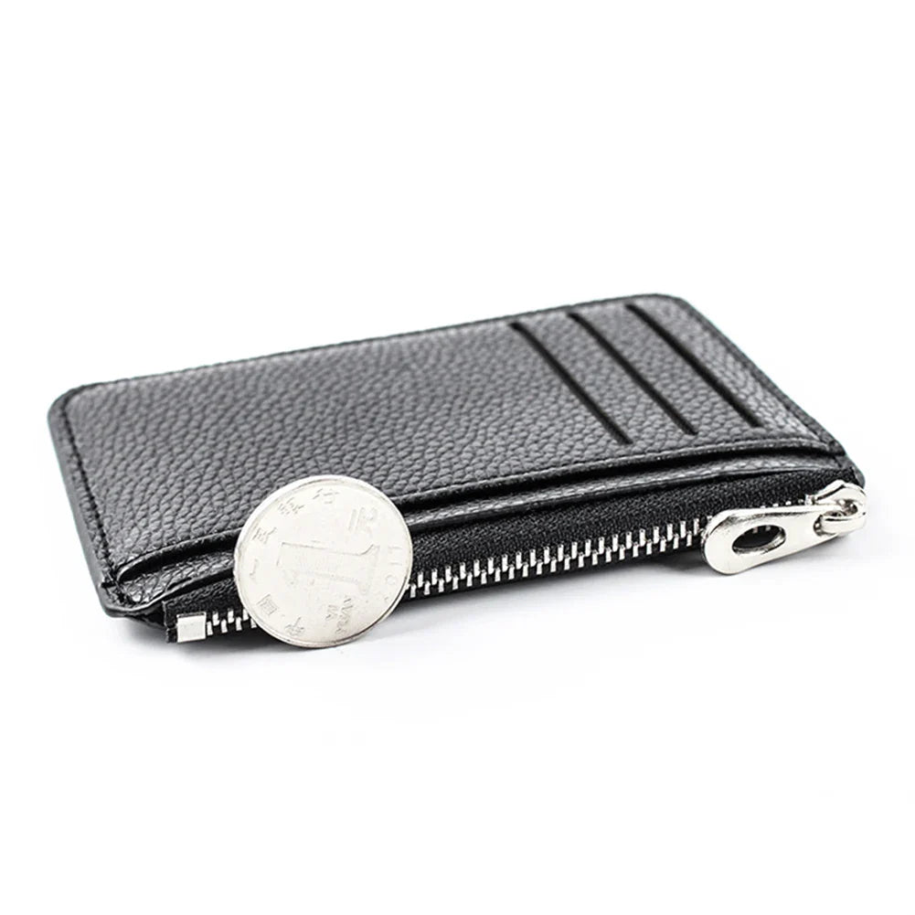 Mini Slim Zipper Card Wallet for Men — Portable Ultra-Thin Black Purse for ID, Bank & Credit Cards