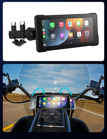 7-Inch Motorcycle GPS Navigation with Wireless Apple CarPlay & Android Auto – Waterproof Touchscreen Display, BT Connectivity, IPX7